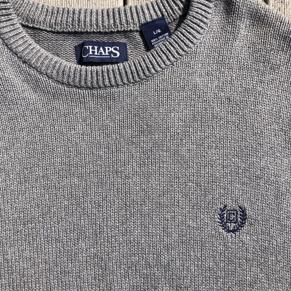 CHAPS NWT grey cotton pullover crewneck sweater, size L - Picture 7 of 8